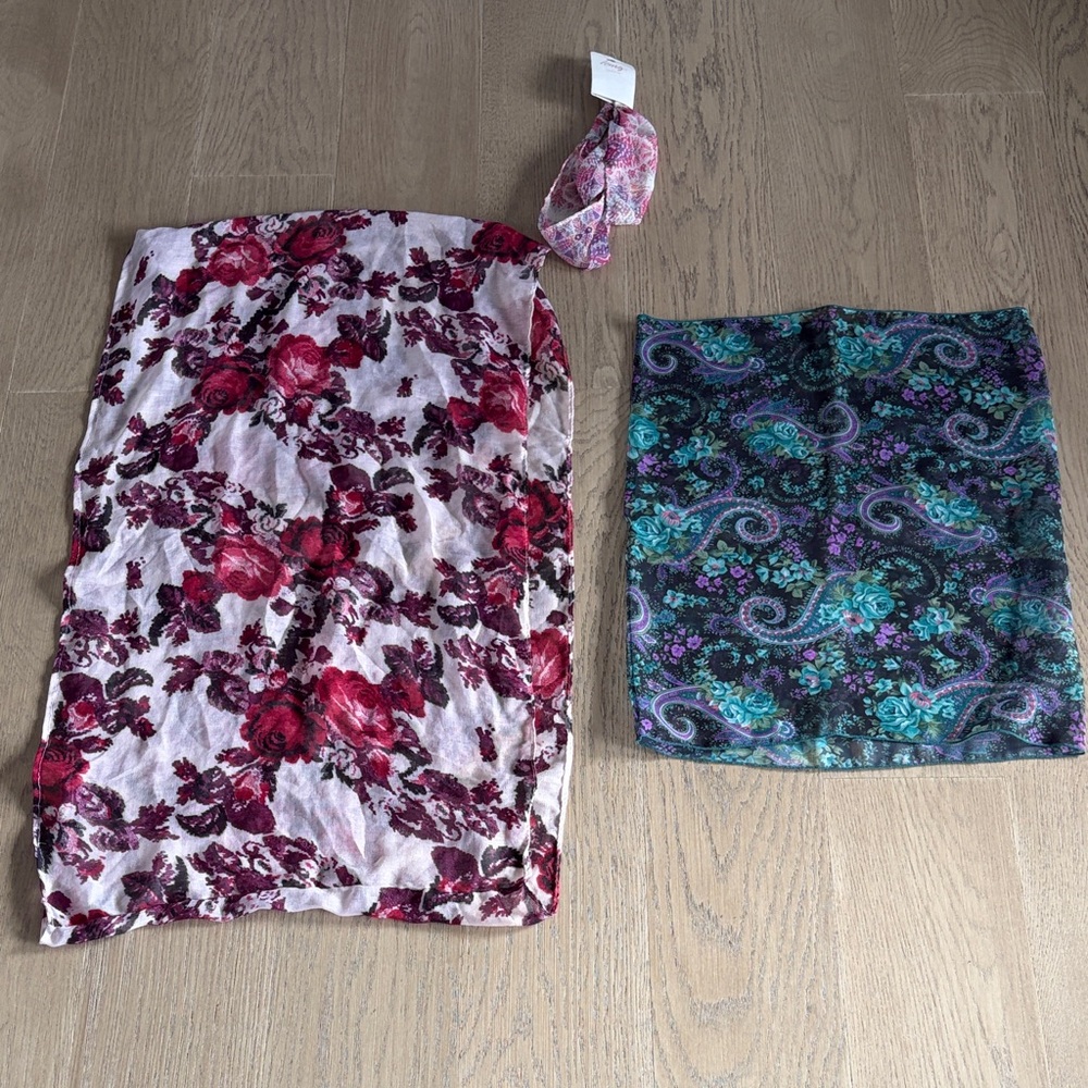 Two New Floral and Paisley Patterned Infinity Scarves and head band